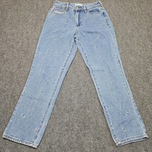 Y2K PacSun Crescent Moon AOP Jeans Sz 26 (fits 28x28) Light Wash Mom Fit Denim